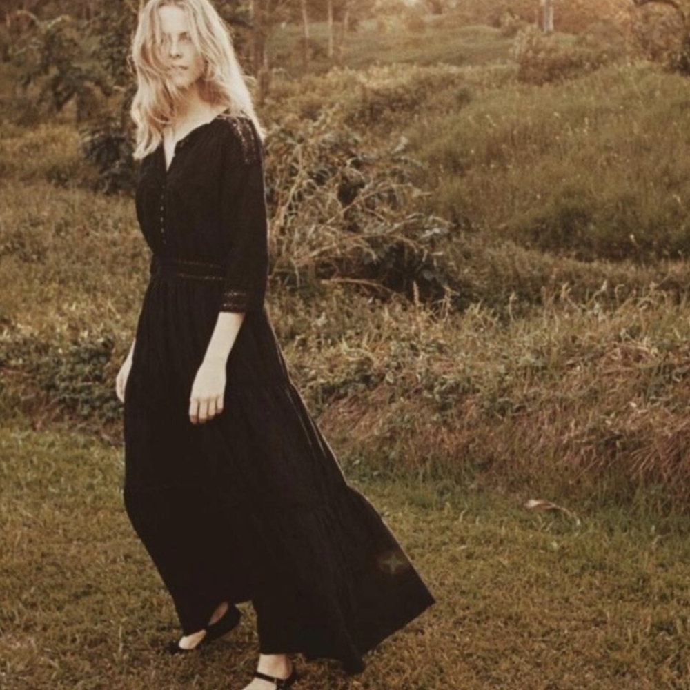 Doen Provencal Black Embroidered Dress Size Small